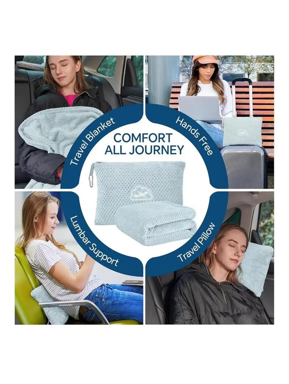 Travel Blanket with Bag, Ultra-Soft Jacquard Fleece Blanket with Luggage Sleeve